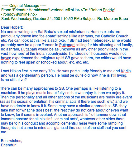 Erlendur Haraldsson on Sathya Sai Baba's "sexual misfortunes"